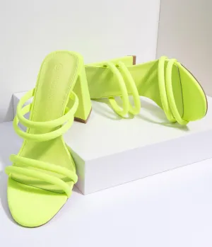 Neon Chunky Heel Strappy Mules