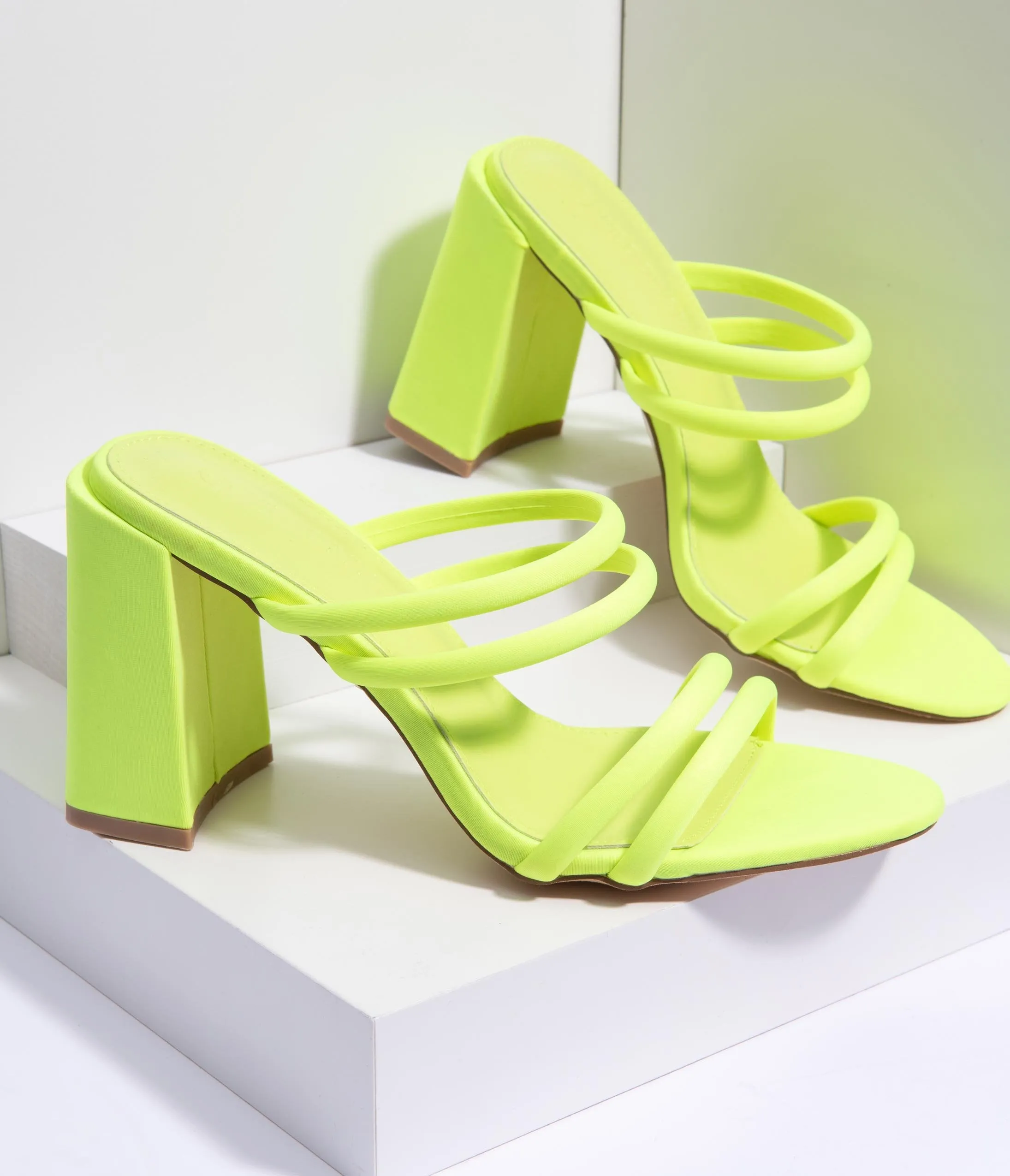 Neon Chunky Heel Strappy Mules