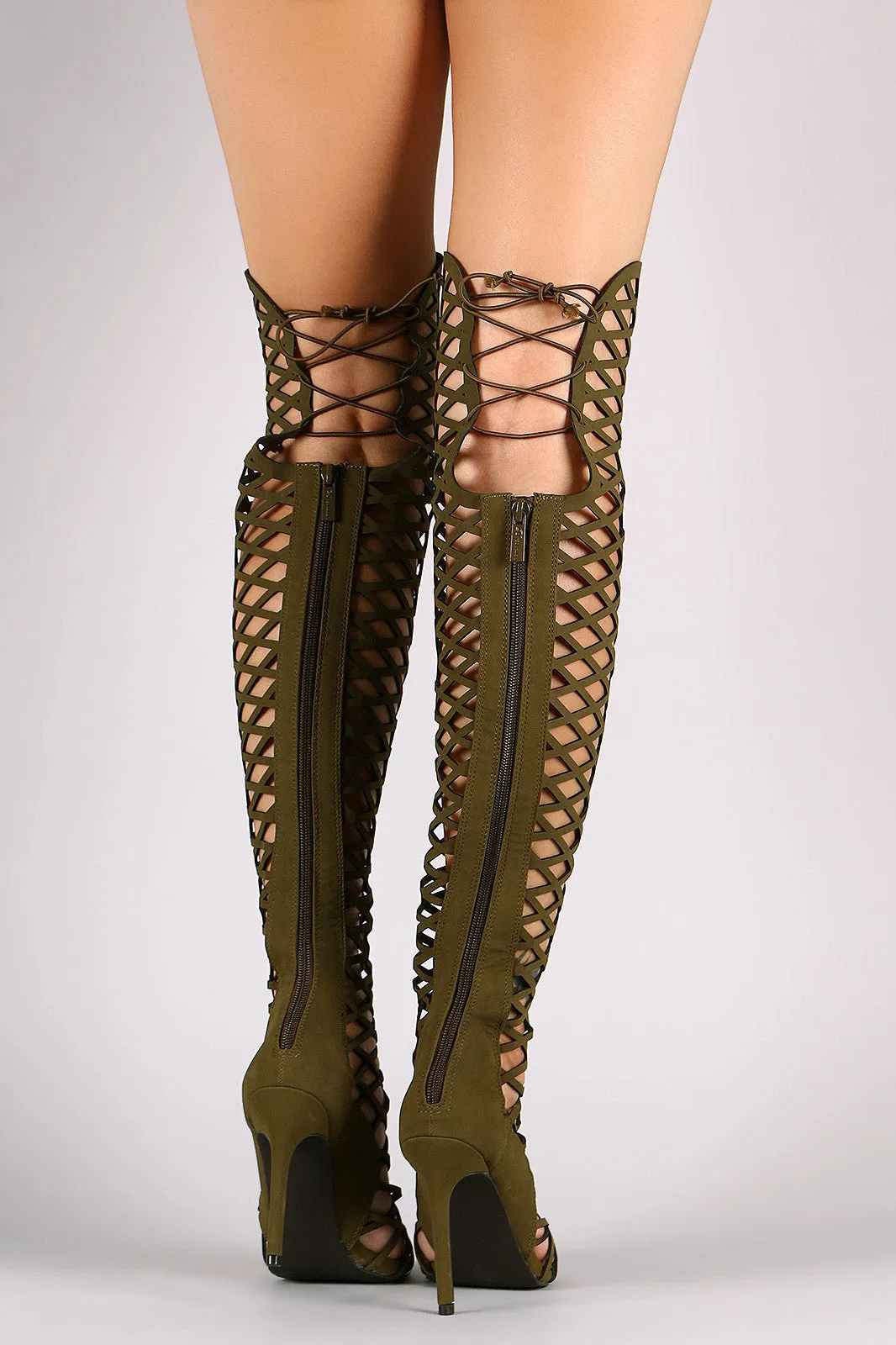 Nikae -  Caged Lace-Up Gladiator Stiletto Heel