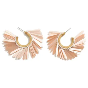 PALE PINK FEATHERED HOOP EARRINGS