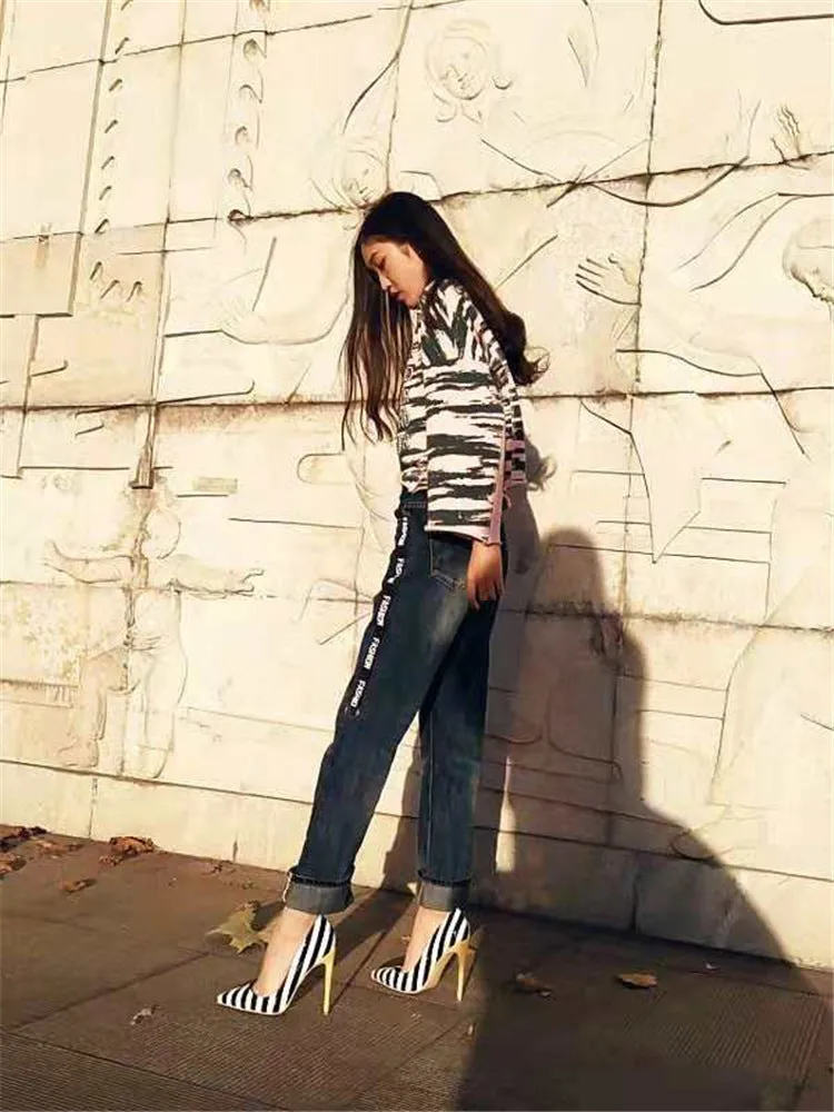 Patent Striped Pop Style High Heels