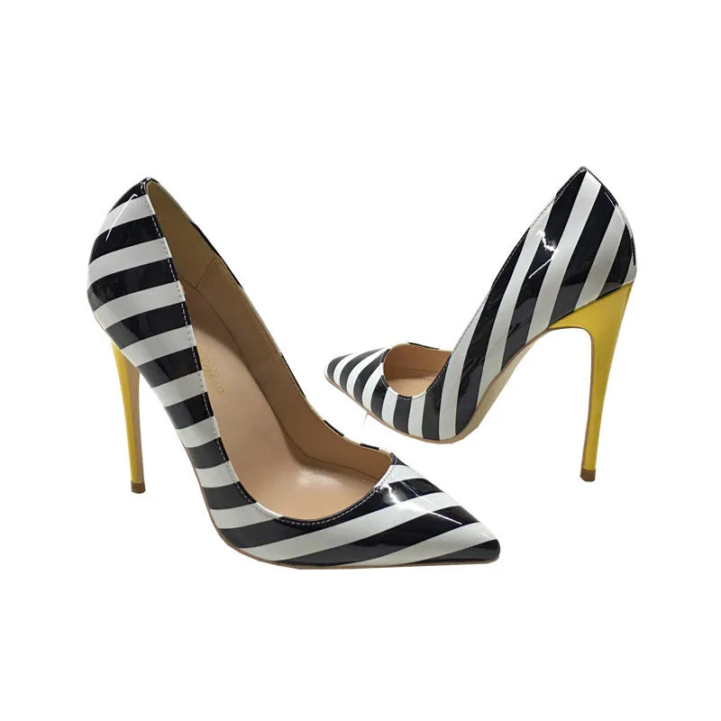 Patent Striped Pop Style High Heels