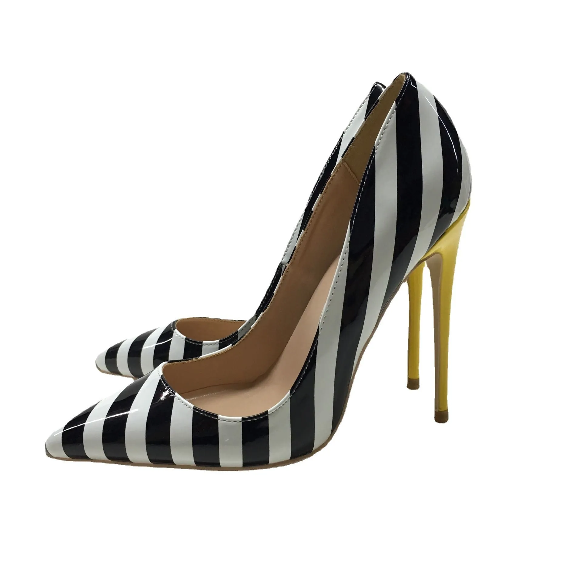 Patent Striped Pop Style High Heels