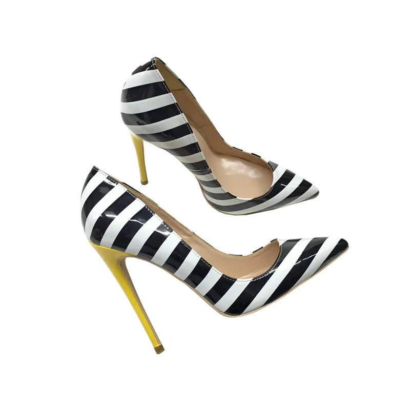 Patent Striped Pop Style High Heels