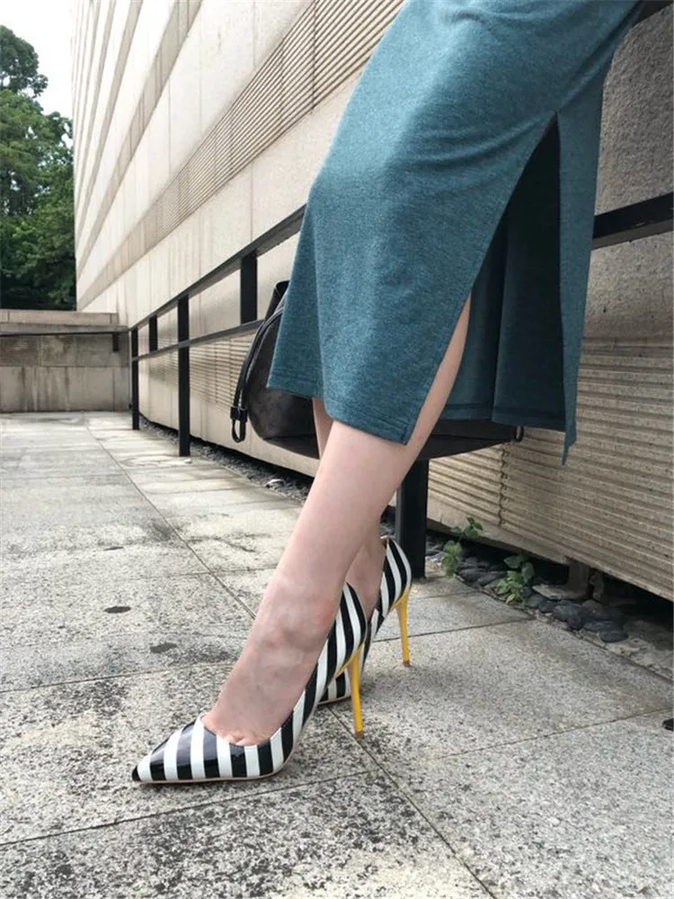 Patent Striped Pop Style High Heels