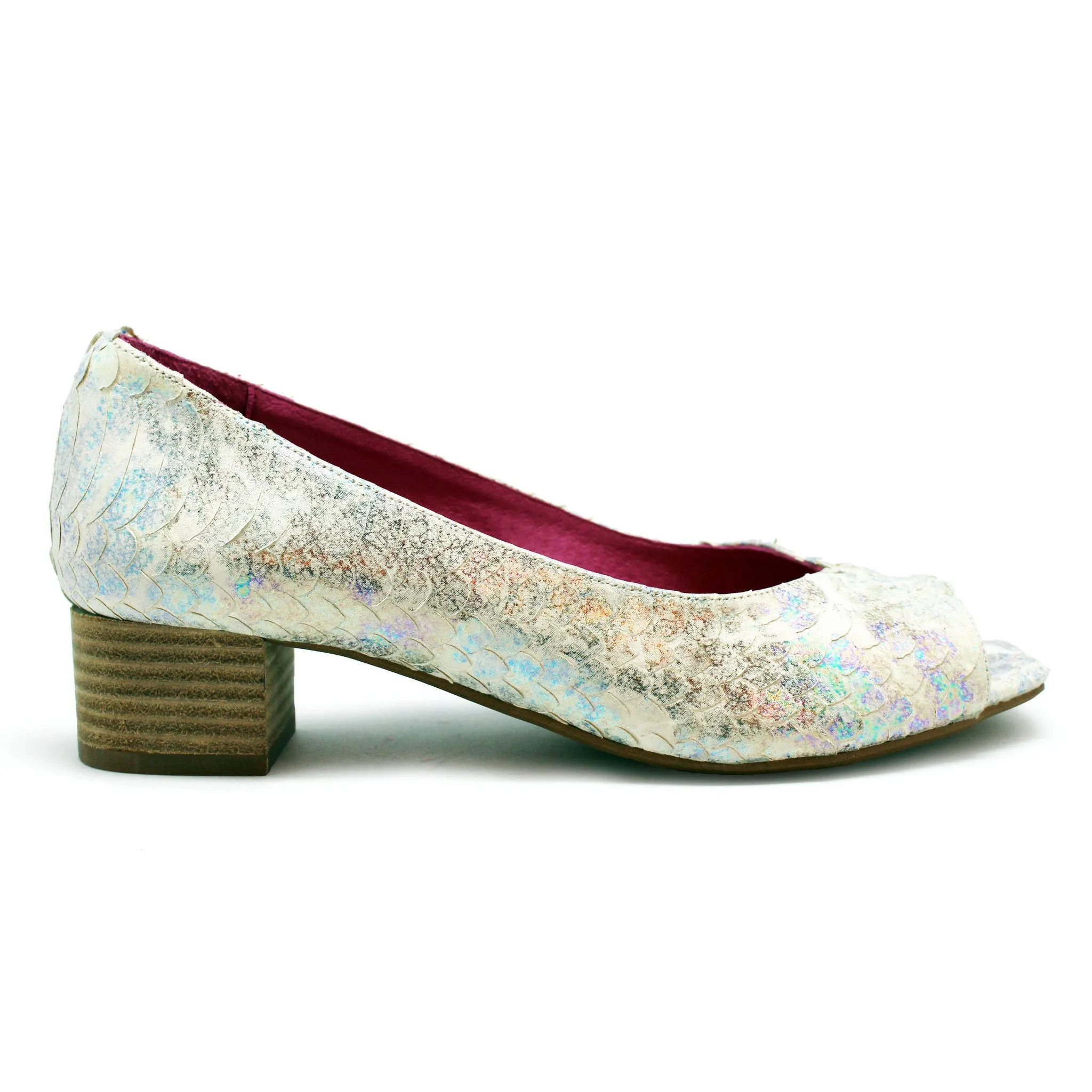 Polette - White Iridescent low heel