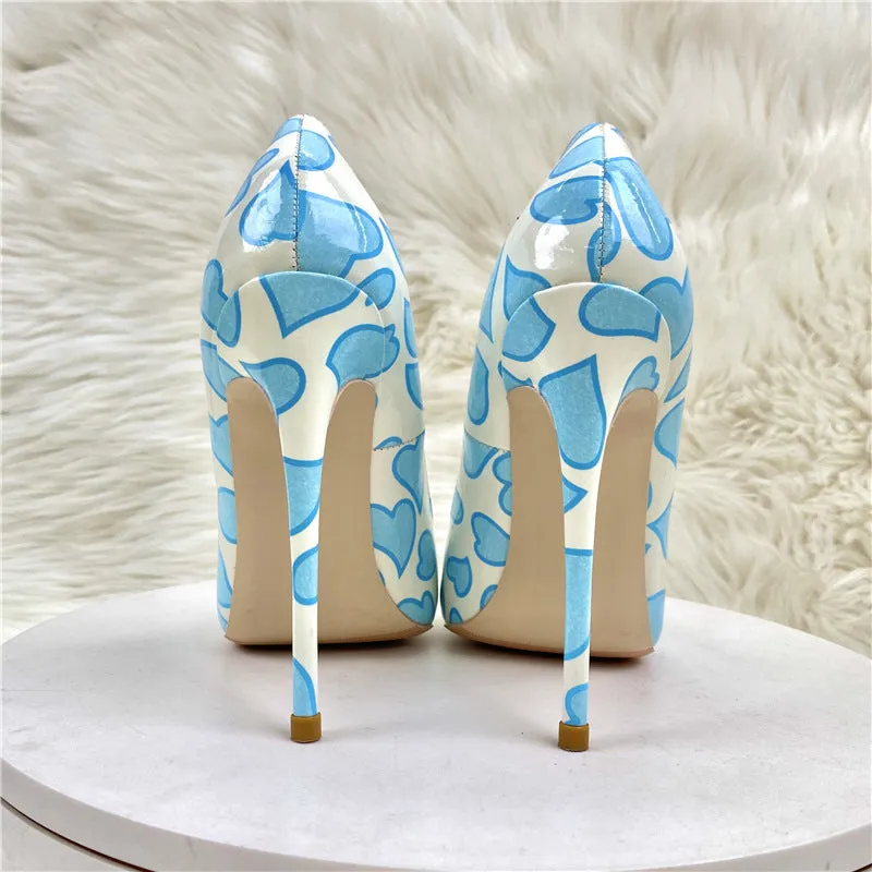 Printed Heart Patent Stiletto Heels