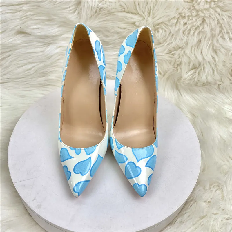 Printed Heart Patent Stiletto Heels