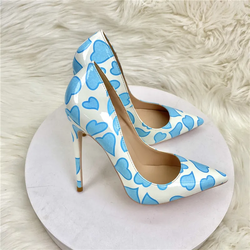 Printed Heart Patent Stiletto Heels