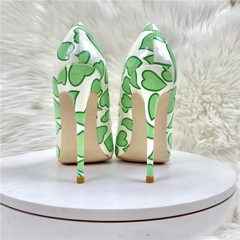 Printed Heart Patent Stiletto Heels