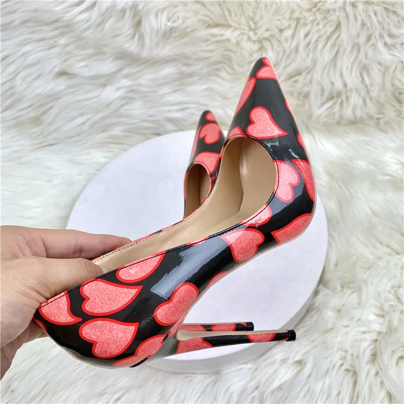 Printed Heart Patent Stiletto Heels