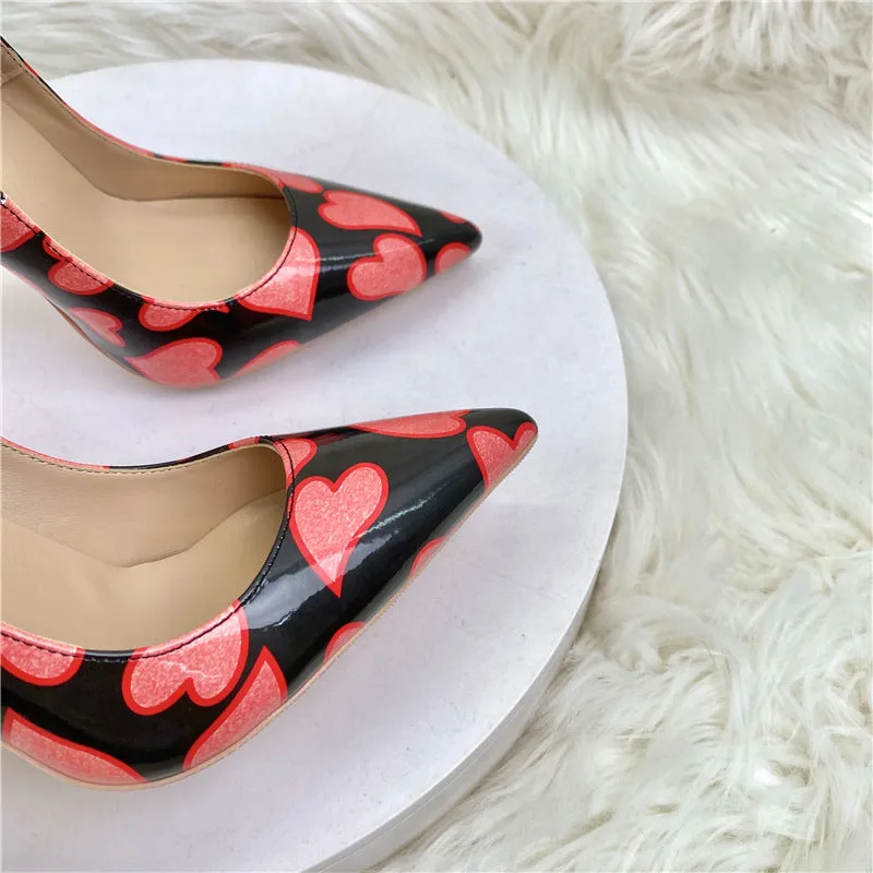 Printed Heart Patent Stiletto Heels