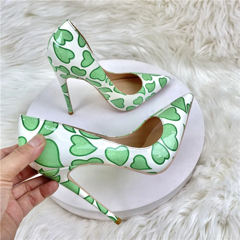 Printed Heart Patent Stiletto Heels