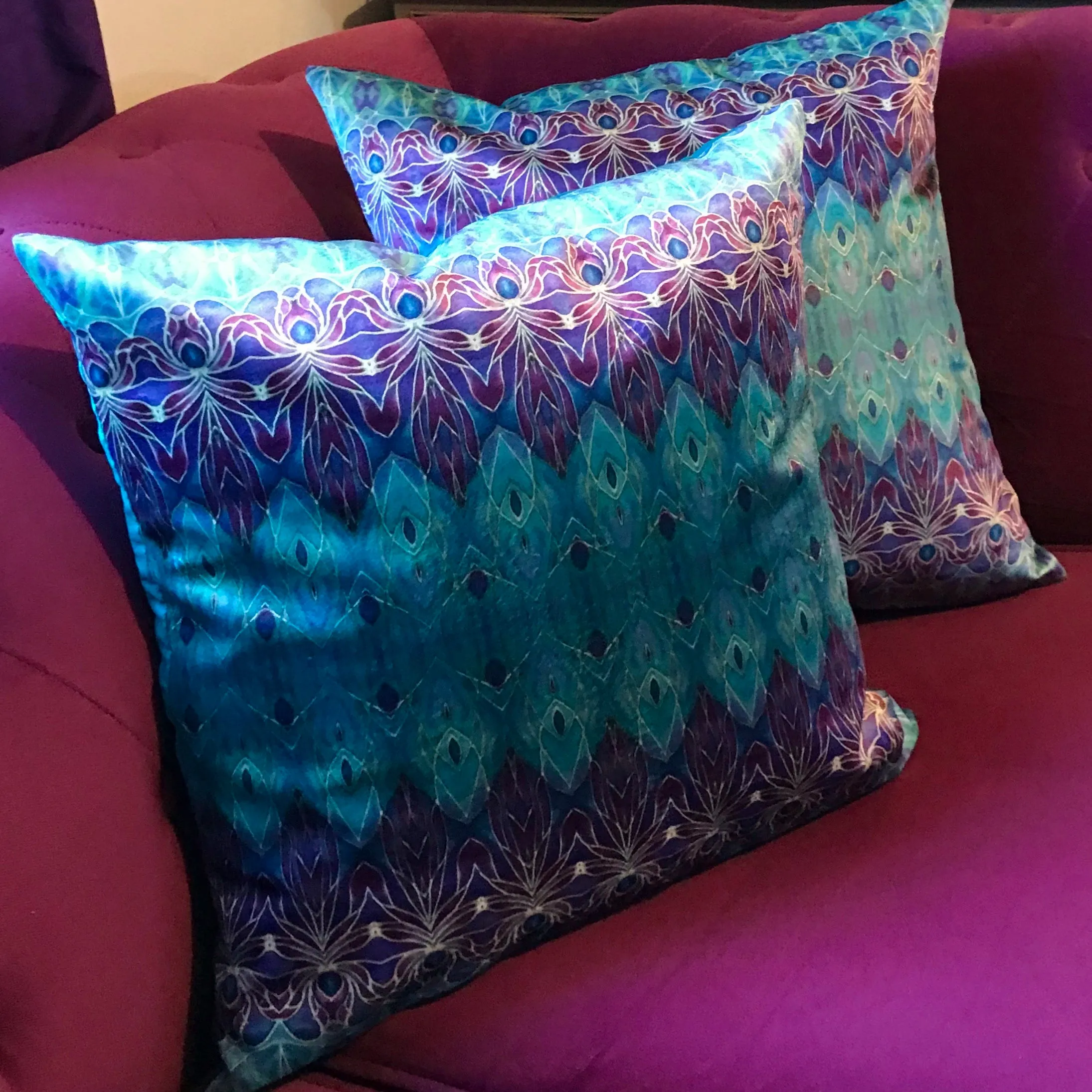 Purple Turquoise Persian Orchid Luxury Velvet Cushion - Dramatic Throw Pillow