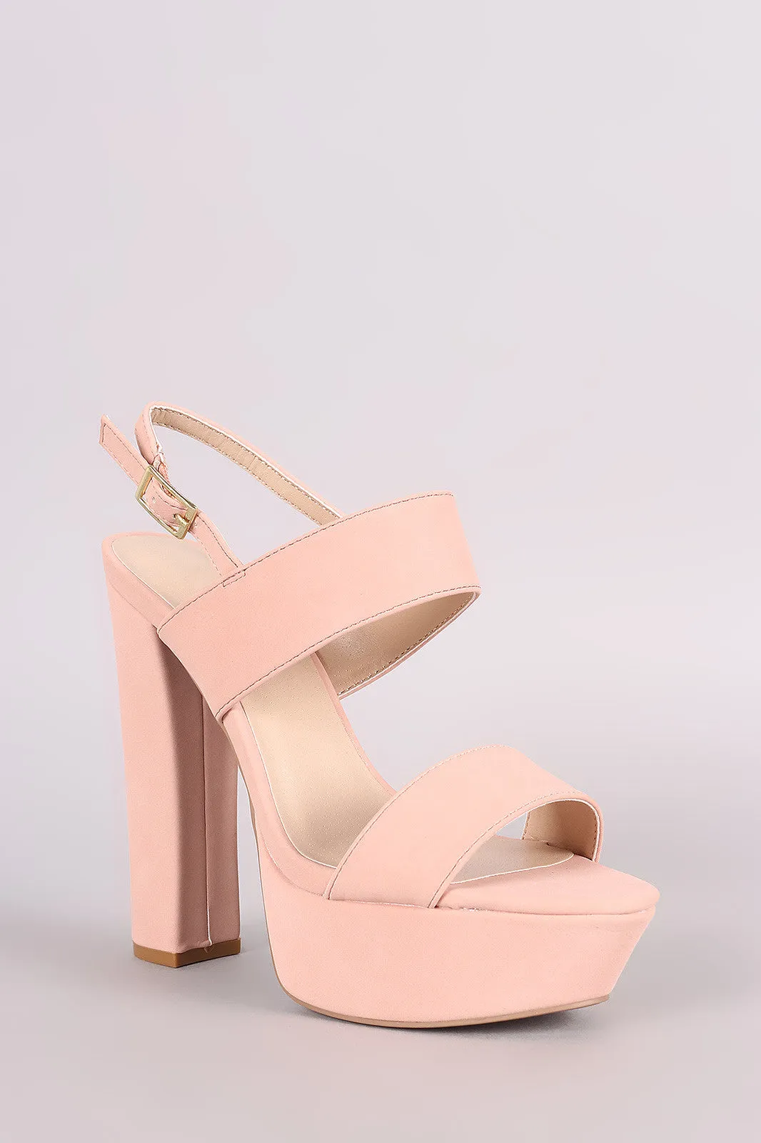 Qupid Nubuck Double Band Slingback Platform Heel