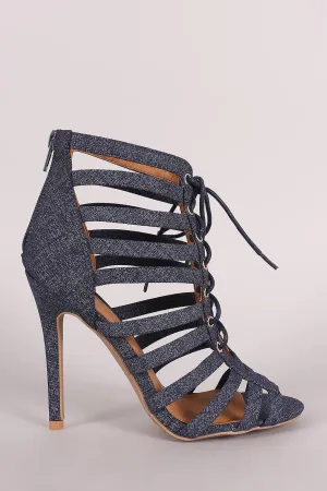 Qupid Strappy Caged Open Toe Heel