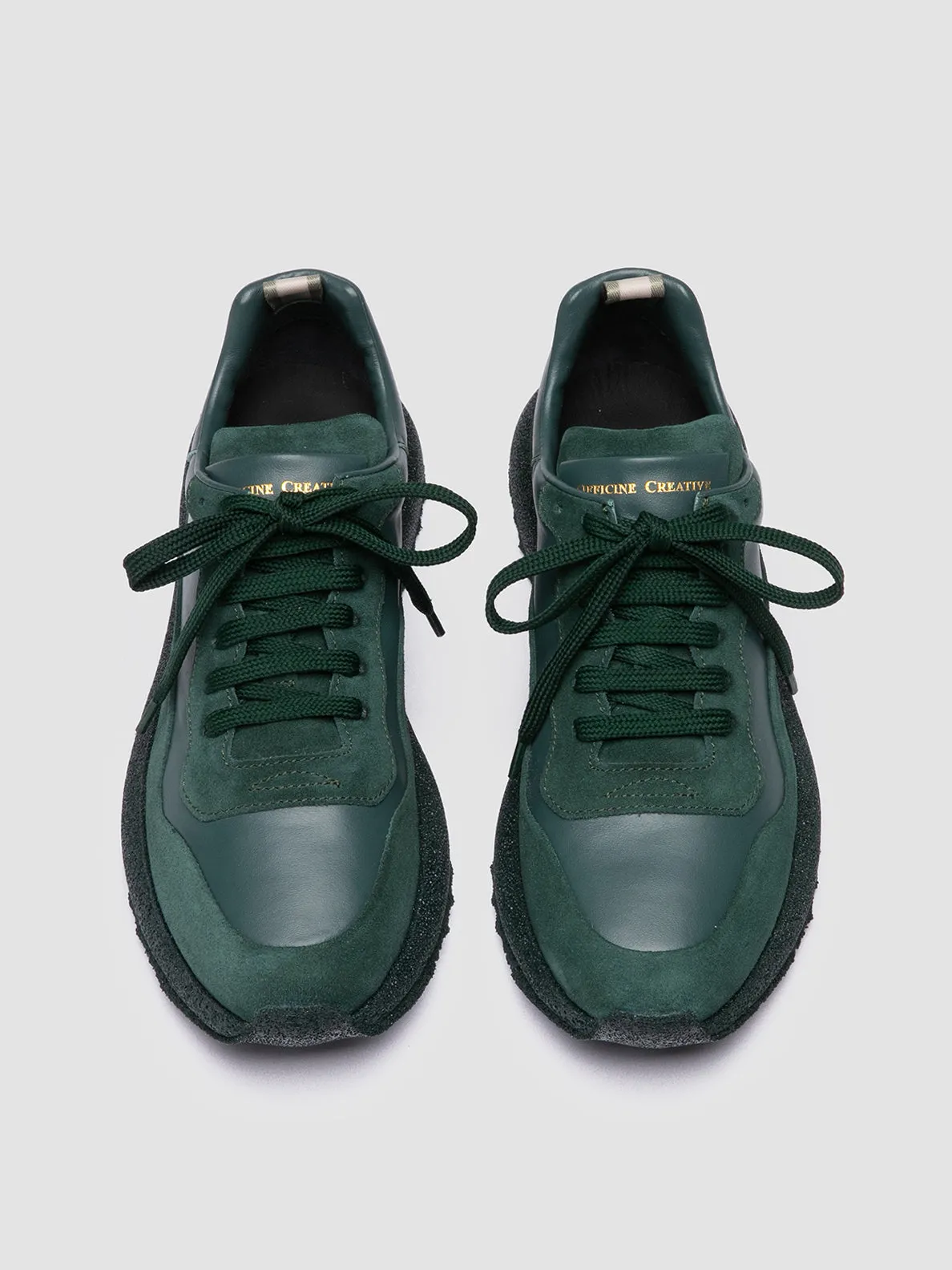 RACE RUBREX 101 - Green Leather and Suede Low Top Sneakers