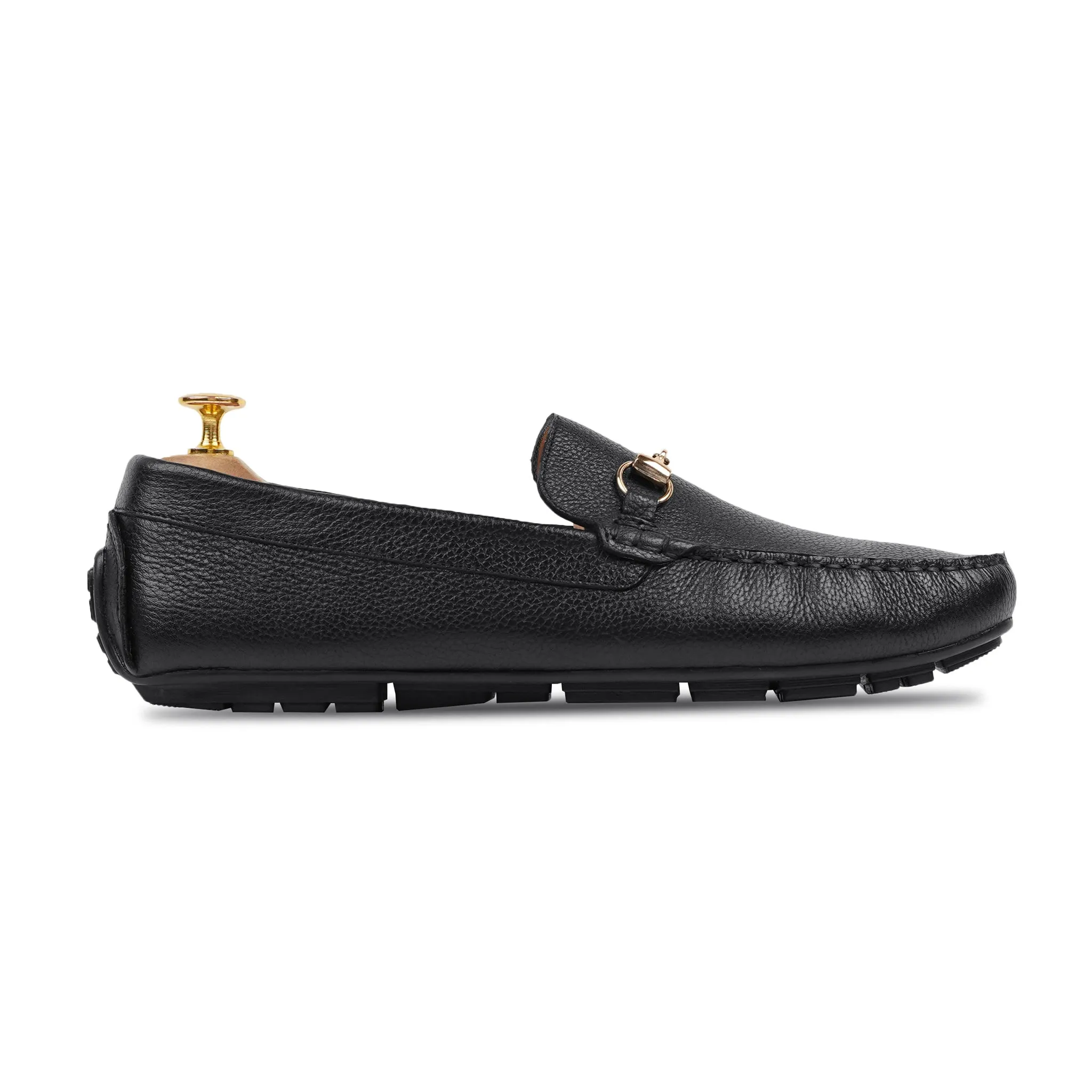 Saltash - Men's Black Pebble Grain Leather Driver Shoe