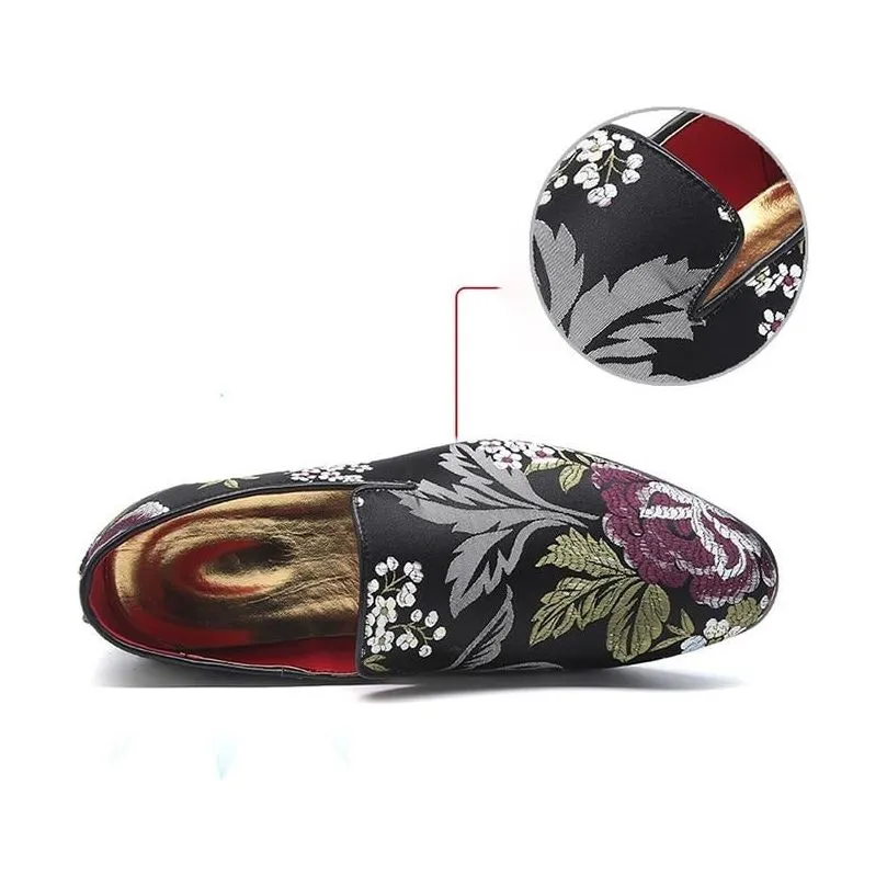 SilkLuxe Exotic Floral Print Slip-On Dress Shoes