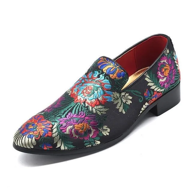 SilkLuxe Exotic Floral Print Slip-On Dress Shoes