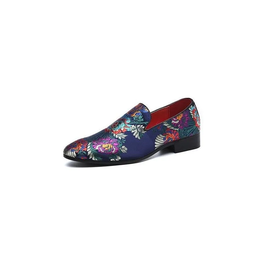 SilkLuxe Exotic Floral Print Slip-On Dress Shoes