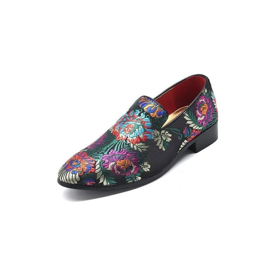 SilkLuxe Exotic Floral Print Slip-On Dress Shoes