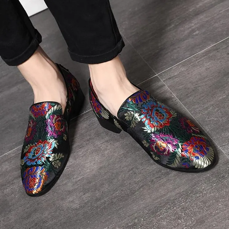 SilkLuxe Exotic Floral Print Slip-On Dress Shoes