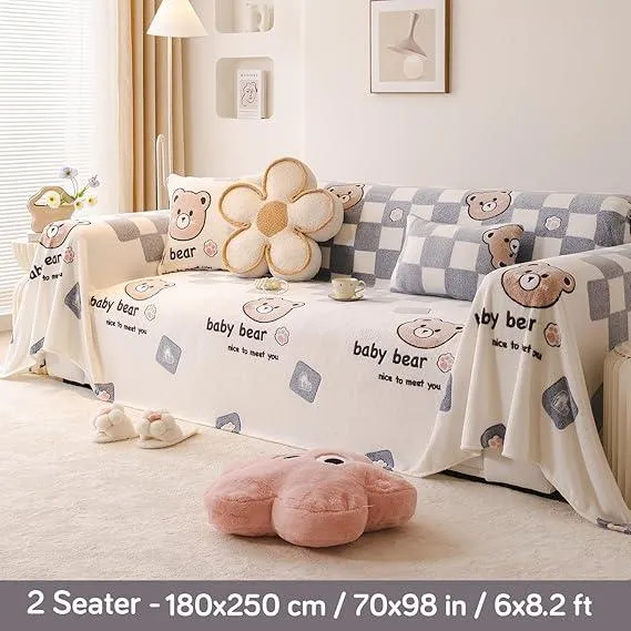 Soft and Cozy Fully Covered Velvet Plush Sofa Throw for 1/2/3-Seater, Baby Bear