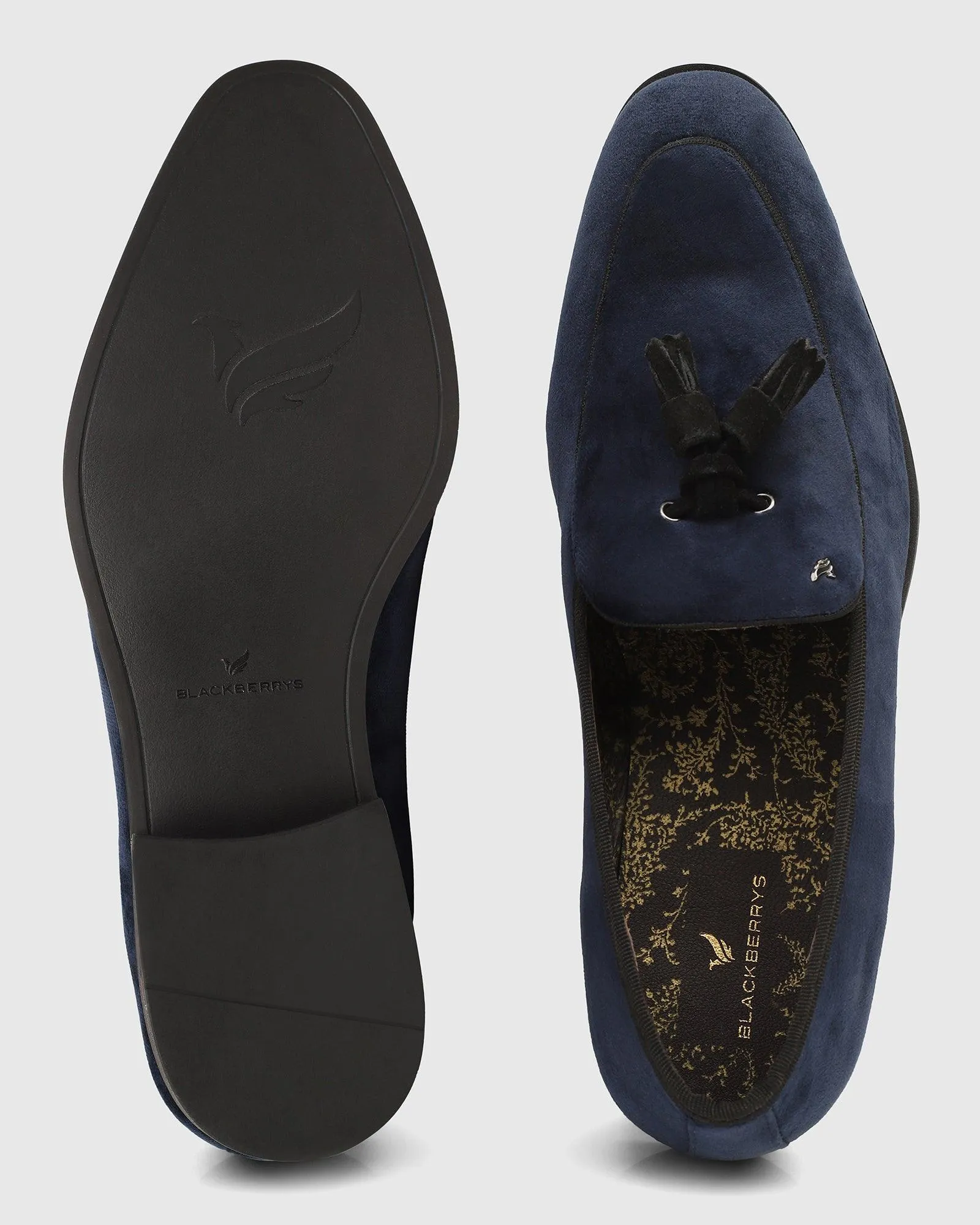 Velvet Navy Textured Slip On Shoes - Mrinal