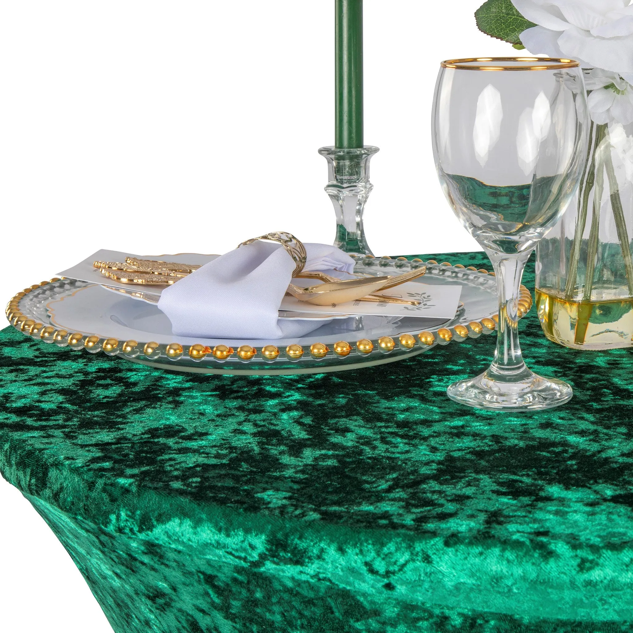 Velvet Spandex Cocktail Table Cover 32" Round - Emerald Green