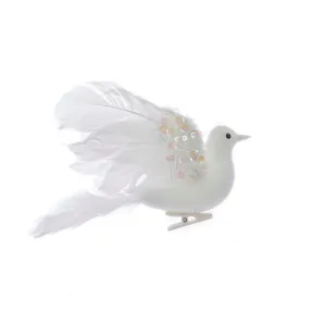 White Feather Flying Dove with Clip Ornament