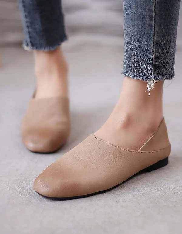 Women's Pointed Toe Soft Leather Retro Flats