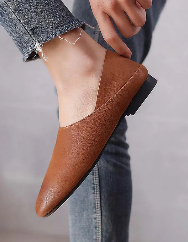 Women's Pointed Toe Soft Leather Retro Flats